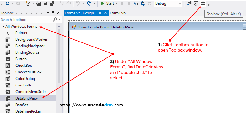 add datagridview control in windows form