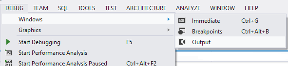 open output window in visual studio ide