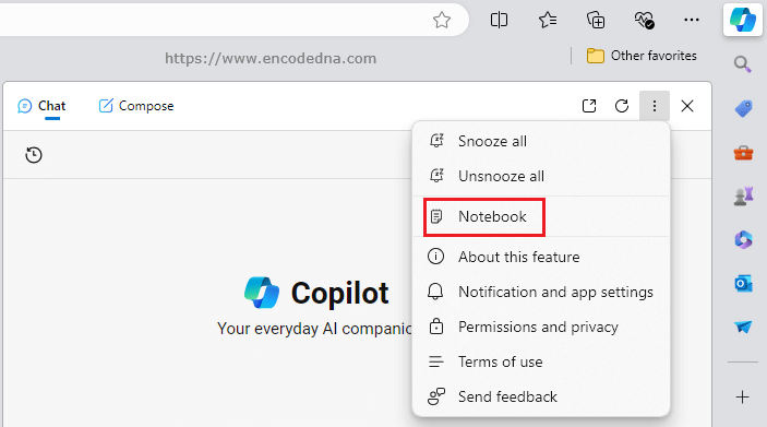 copilot notebook in edge browser