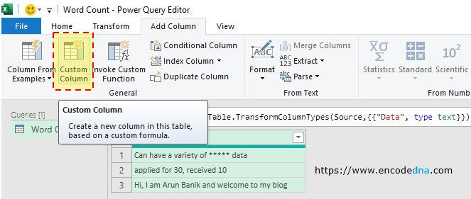 add custom column using power query