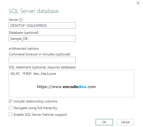 connect sql server using power query editor in excel