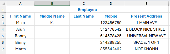 excel spreedsheet example