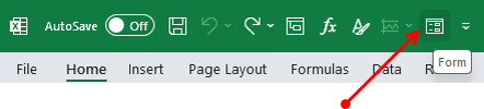 form in quick access toolbar