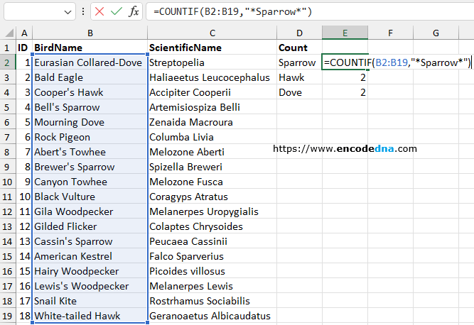 formula to count number of times a particular words is used in a range