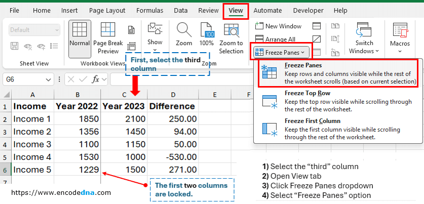 Freeze multiple column in Excel