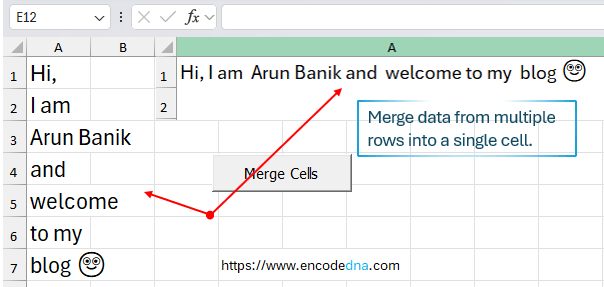 Merge and Combine Cells in Excel without losing Data using VBA