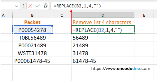 remove first four characters in excel using replace function