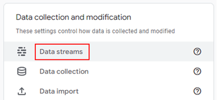 data streams option in GA4