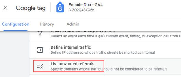 list unwanted referrals under Google tag in GA4