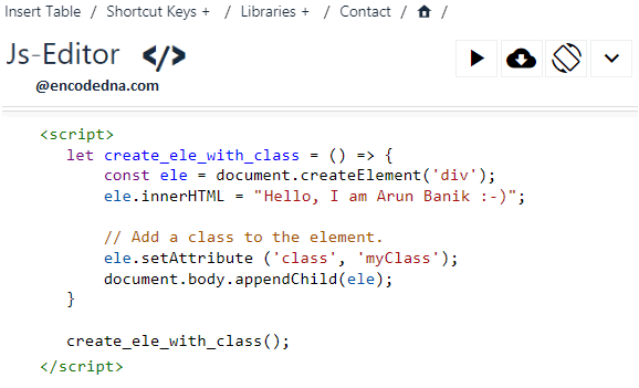 Create An Element With Class Using JavaScript