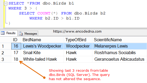 SQL Query To Get Last 3 Rows records In A Table In SQL Server