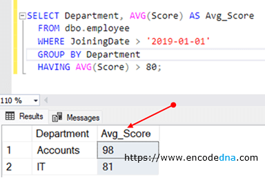 using where and having in a single sql query